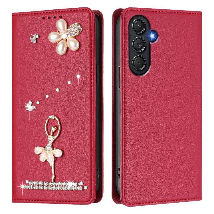 For Samsung Galaxy M55 5G / C55 5G Ballet Girl Diamond Studded RFID Vegan Leather Phone Case
