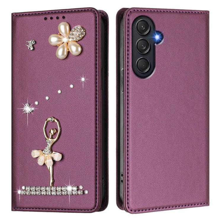 For Samsung Galaxy M55 5G / C55 5G Ballet Girl Diamond Studded RFID Vegan Leather Phone Case