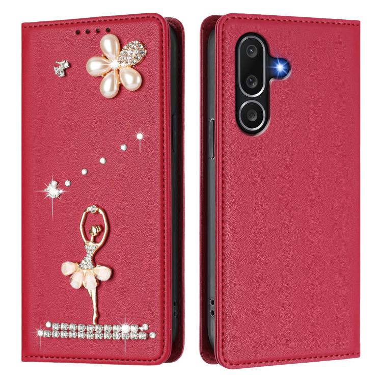 For Samsung Galaxy M56 5G Ballet Girl Diamond Studded RFID Vegan Leather Phone Case