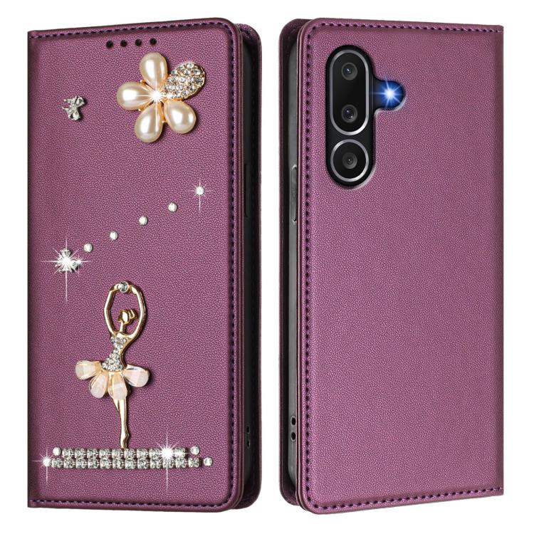For Samsung Galaxy M56 5G Ballet Girl Diamond Studded RFID Vegan Leather Phone Case