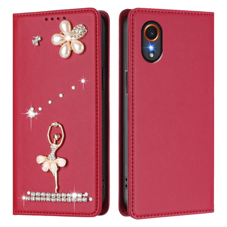For Samsung Galaxy XCover7 Ballet Girl Diamond Studded RFID Vegan Leather Phone Case