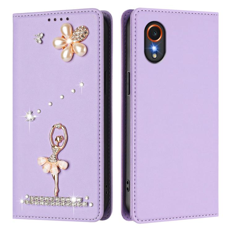 For Samsung Galaxy XCover7 Ballet Girl Diamond Studded RFID Vegan Leather Phone Case