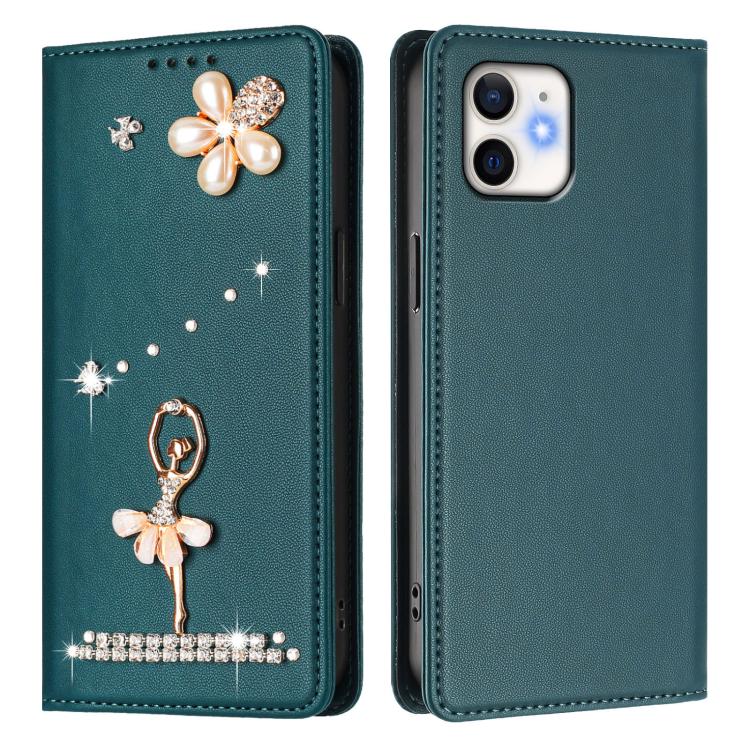 For iPhone 11 Ballet Girl Diamond Studded RFID Vegan Leather Phone Case