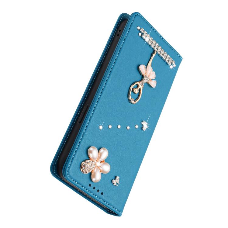 For iPhone 14 Pro Max Ballet Girl Diamond Studded RFID Vegan Leather Phone Case