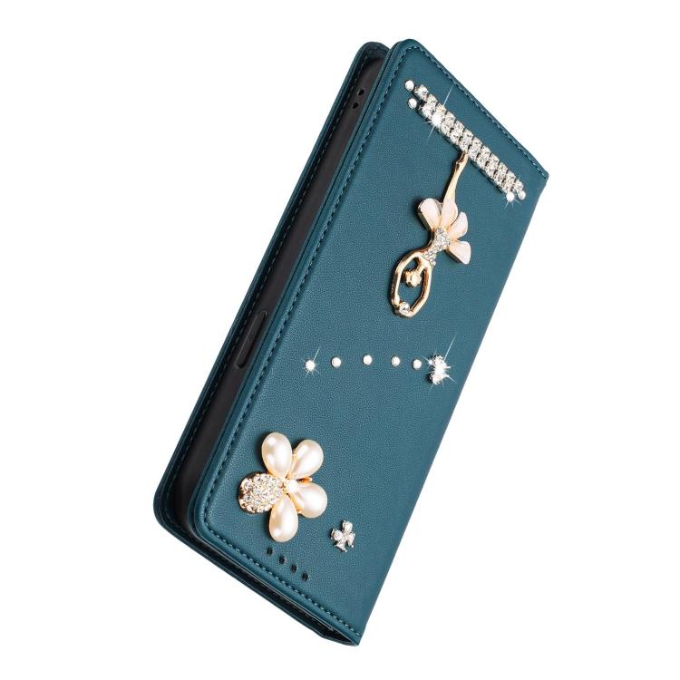 For iPhone 14 Pro Max Ballet Girl Diamond Studded RFID Vegan Leather Phone Case