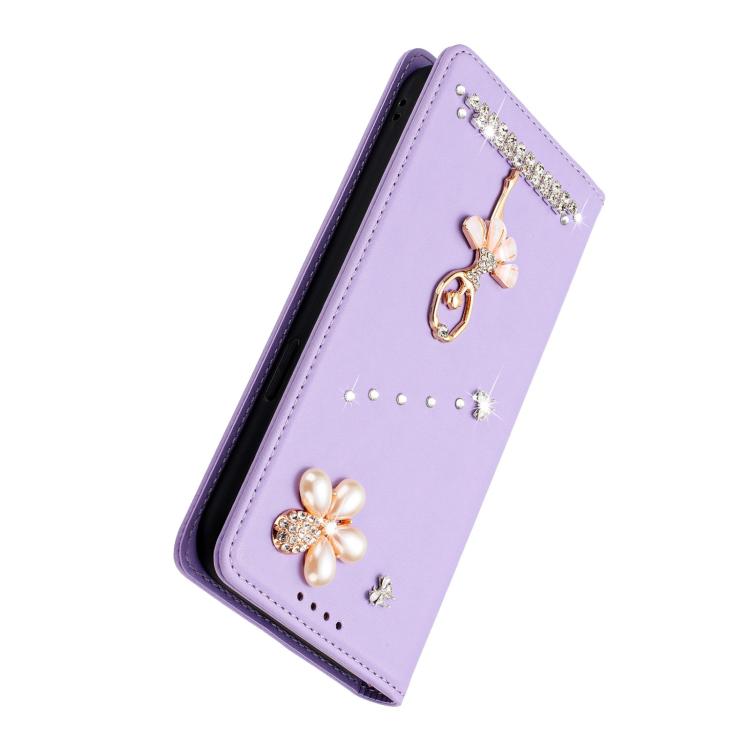 For iPhone 15 Plus Ballet Girl Diamond Studded RFID Vegan Leather Phone Case