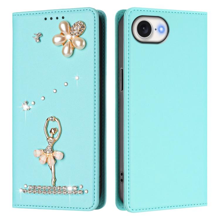 For iPhone 17e / 16e Ballet Girl Diamond Studded RFID Vegan Leather Phone Case