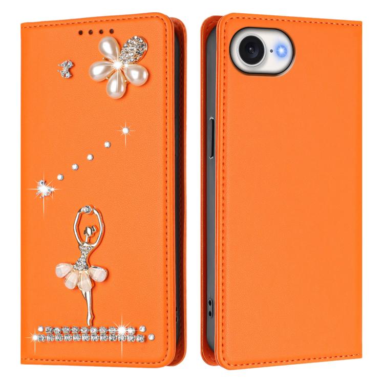 For iPhone 17e / 16e Ballet Girl Diamond Studded RFID Vegan Leather Phone Case