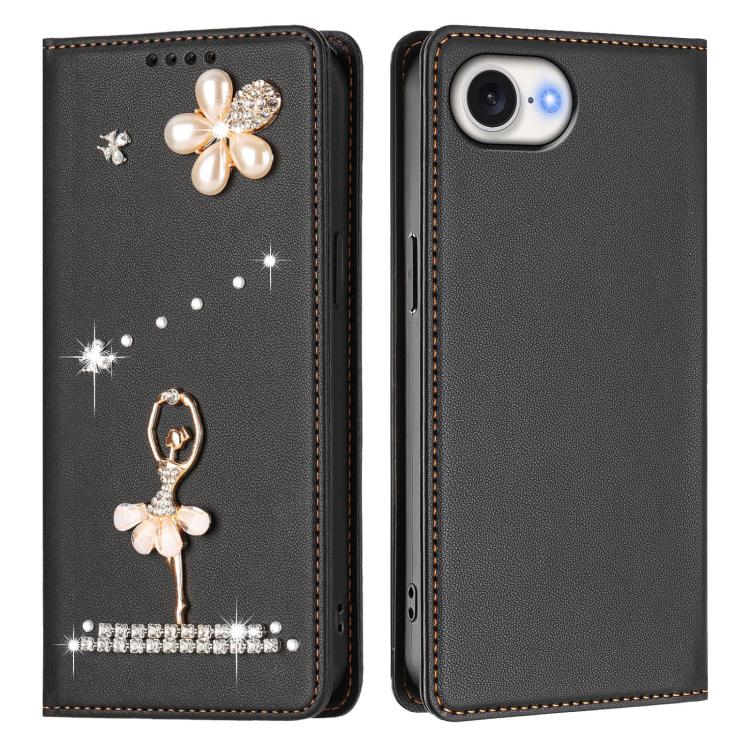 For iPhone 17e / 16e Ballet Girl Diamond Studded RFID Vegan Leather Phone Case