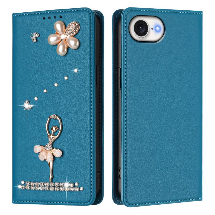 For iPhone 17e / 16e Ballet Girl Diamond Studded RFID Vegan Leather Phone Case