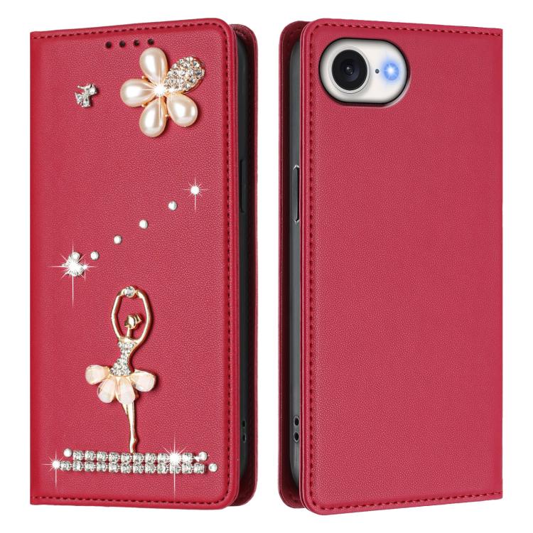 For iPhone 17e / 16e Ballet Girl Diamond Studded RFID Vegan Leather Phone Case