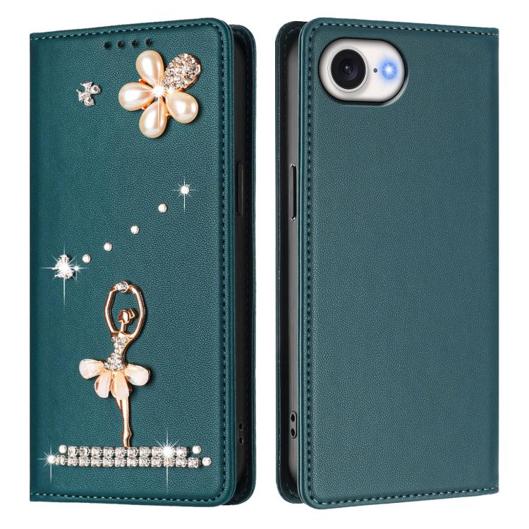 For iPhone 17e / 16e Ballet Girl Diamond Studded RFID Vegan Leather Phone Case