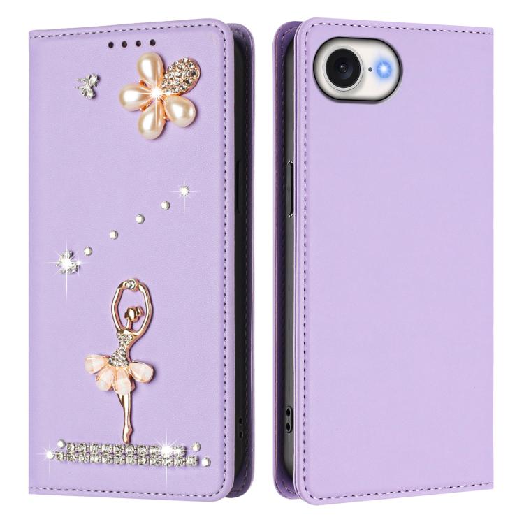 For iPhone 17e / 16e Ballet Girl Diamond Studded RFID Vegan Leather Phone Case