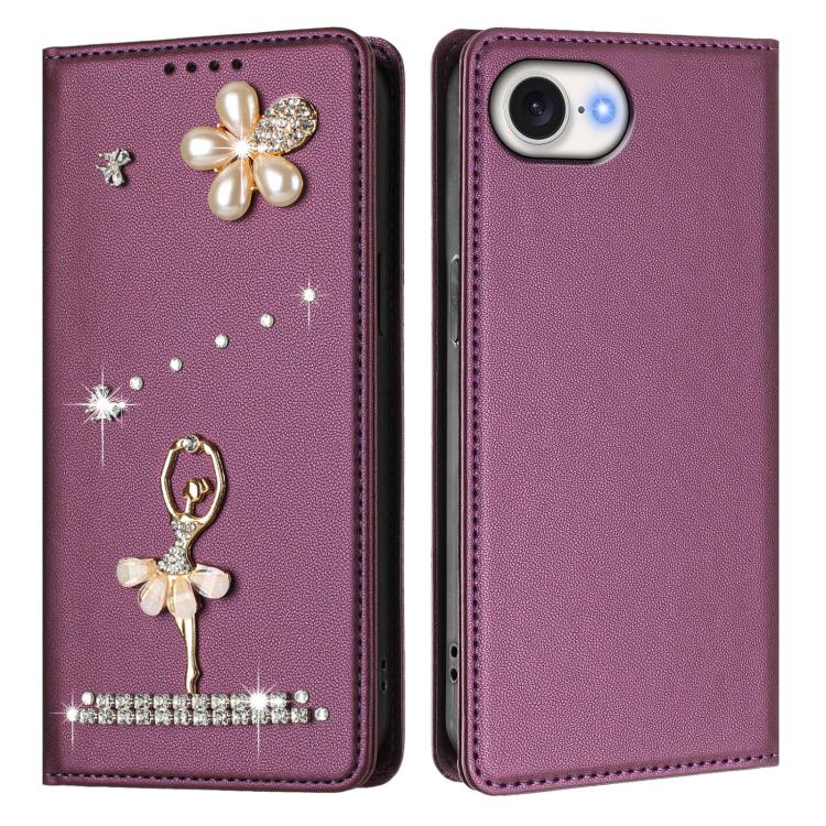For iPhone 17e / 16e Ballet Girl Diamond Studded RFID Vegan Leather Phone Case