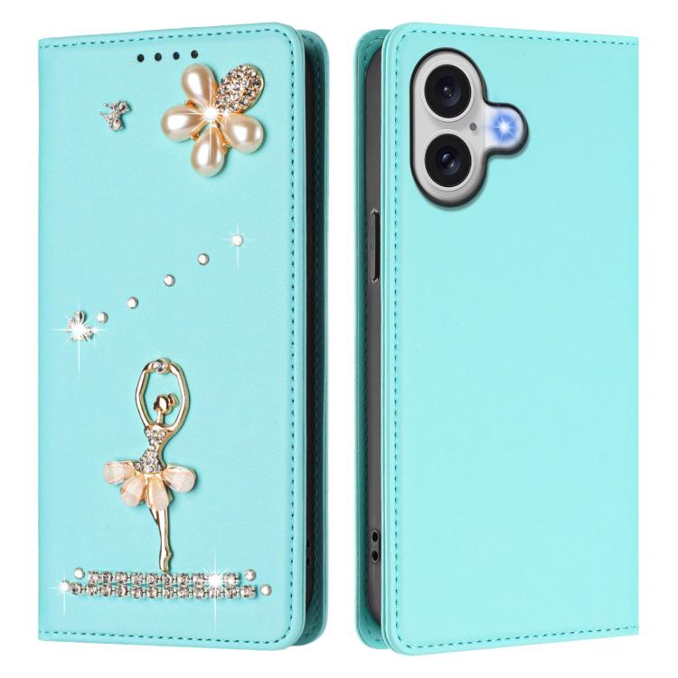 For iPhone 17 Ballet Girl Diamond Studded RFID Vegan Leather Phone Case