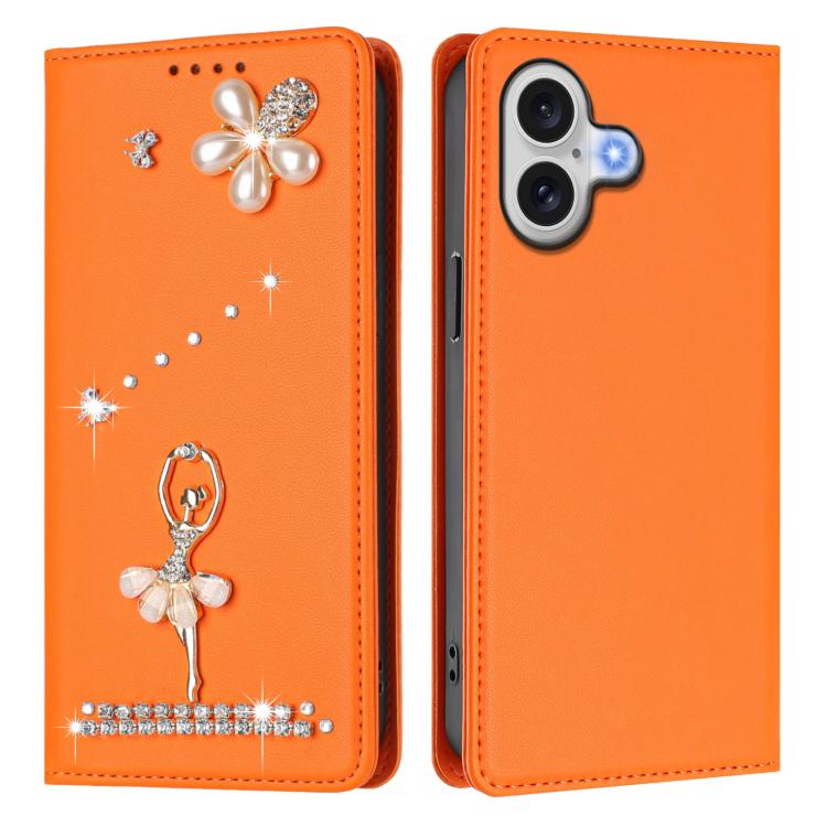 For iPhone 17 Ballet Girl Diamond Studded RFID Vegan Leather Phone Case