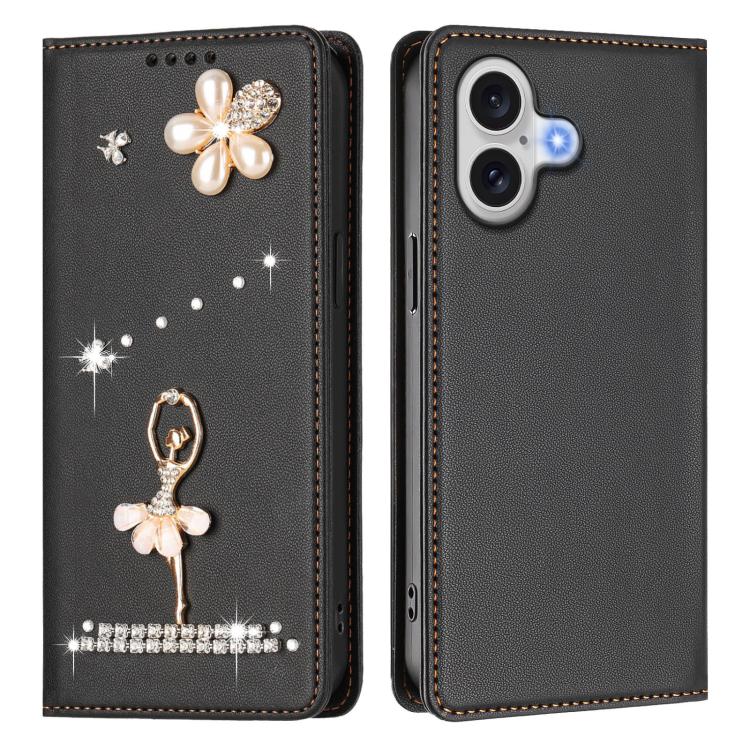 For iPhone 17 Ballet Girl Diamond Studded RFID Vegan Leather Phone Case