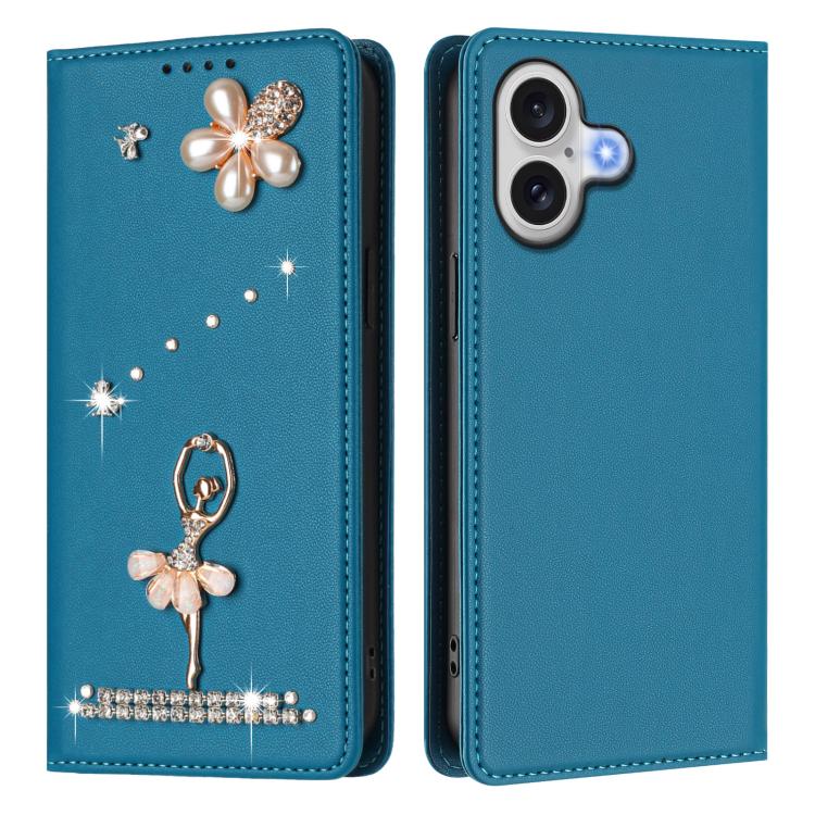 For iPhone 17 Ballet Girl Diamond Studded RFID Vegan Leather Phone Case
