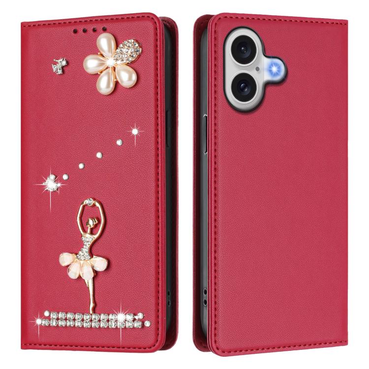 For iPhone 17 Ballet Girl Diamond Studded RFID Vegan Leather Phone Case