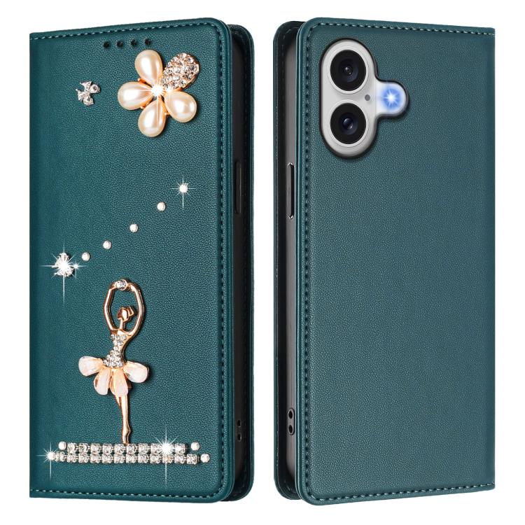 For iPhone 17 Ballet Girl Diamond Studded RFID Vegan Leather Phone Case