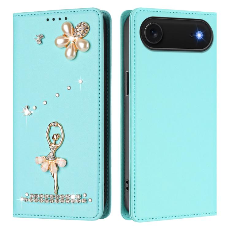 For iPhone Air Ballet Girl Diamond Studded RFID Vegan Leather Phone Case