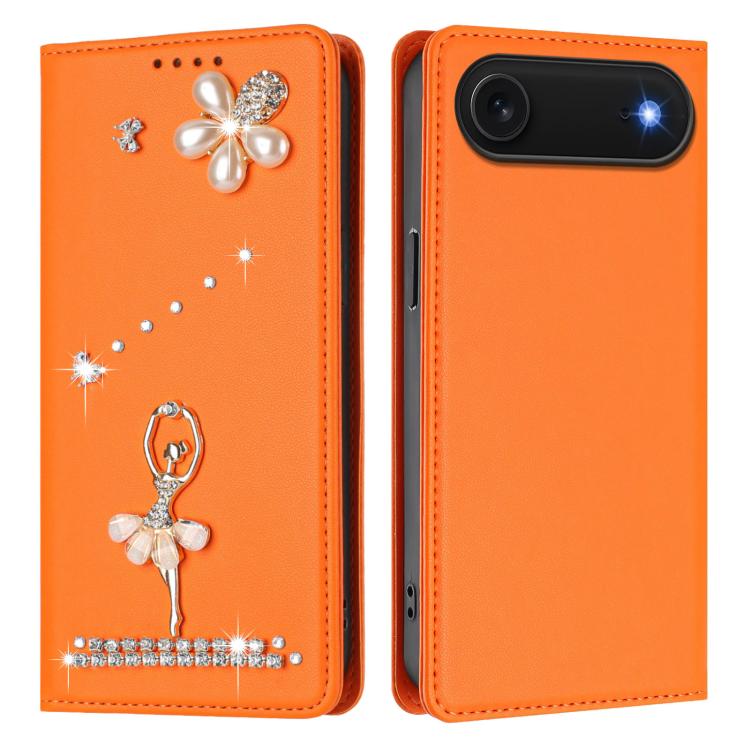 For iPhone Air Ballet Girl Diamond Studded RFID Vegan Leather Phone Case