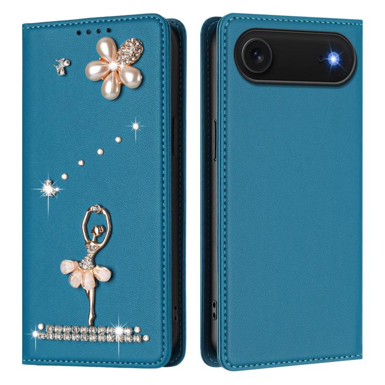 For iPhone Air Ballet Girl Diamond Studded RFID Vegan Leather Phone Case