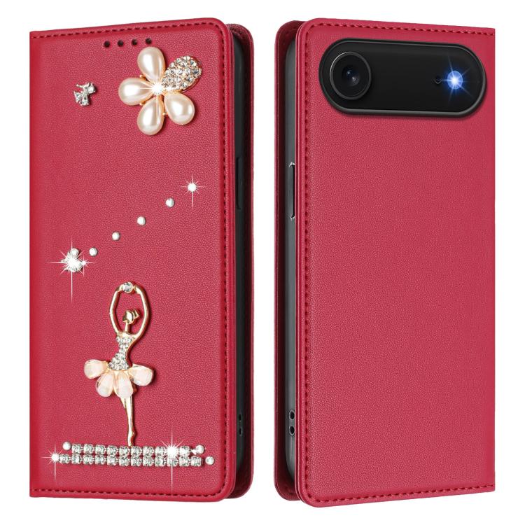 For iPhone Air Ballet Girl Diamond Studded RFID Vegan Leather Phone Case
