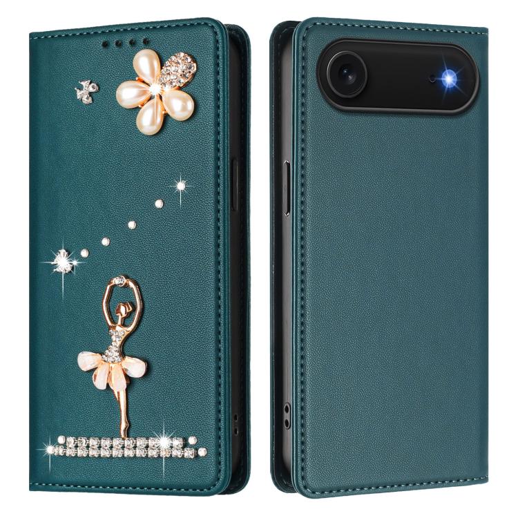 For iPhone Air Ballet Girl Diamond Studded RFID Vegan Leather Phone Case