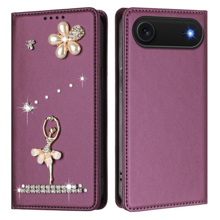 For iPhone Air Ballet Girl Diamond Studded RFID Vegan Leather Phone Case