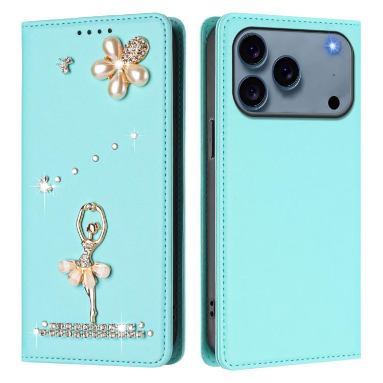 For iPhone 17 Pro Max Ballet Girl Diamond Studded RFID Vegan Leather Phone Case