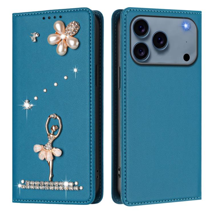 For iPhone 17 Pro Max Ballet Girl Diamond Studded RFID Vegan Leather Phone Case