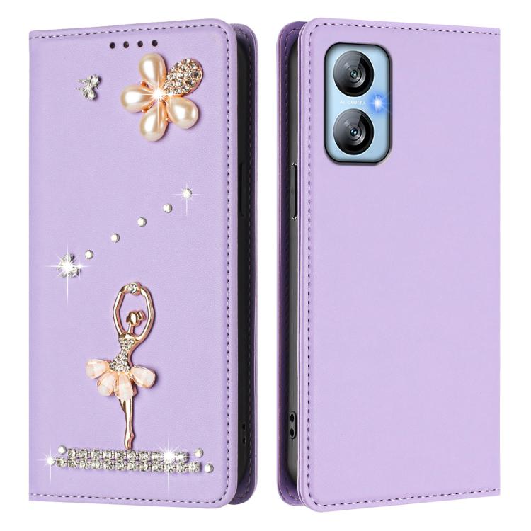 For Blackview A52 Pro / A52 Ballet Girl Diamond Studded RFID Vegan Leather Phone Case