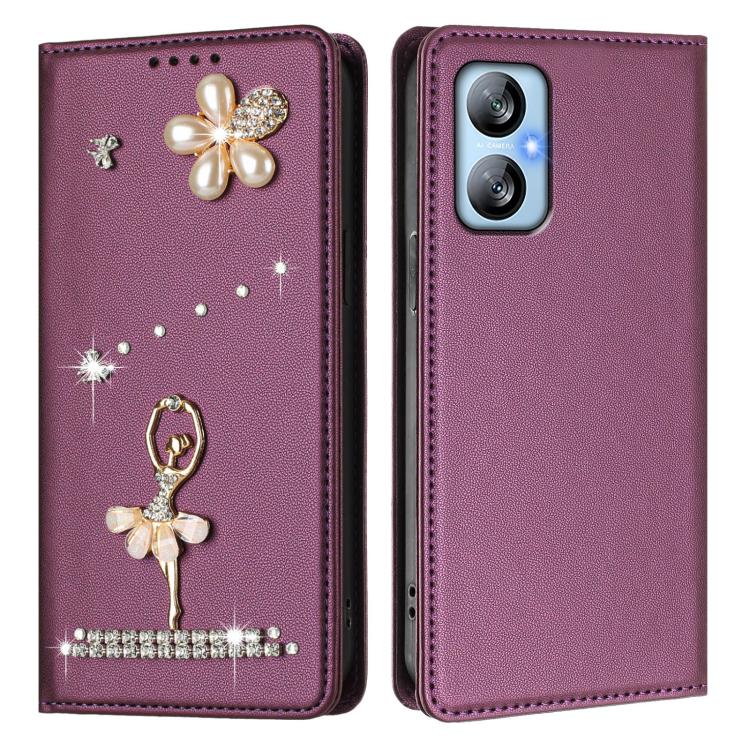 For Blackview A52 Pro / A52 Ballet Girl Diamond Studded RFID Vegan Leather Phone Case
