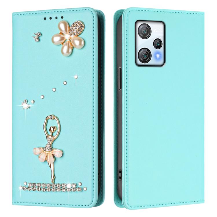 For Blackview A53 Ballet Girl Diamond Studded RFID Vegan Leather Phone Case