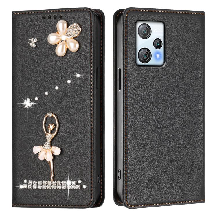 For Blackview A53 Ballet Girl Diamond Studded RFID Vegan Leather Phone Case