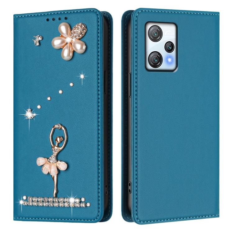 For Blackview A53 Ballet Girl Diamond Studded RFID Vegan Leather Phone Case