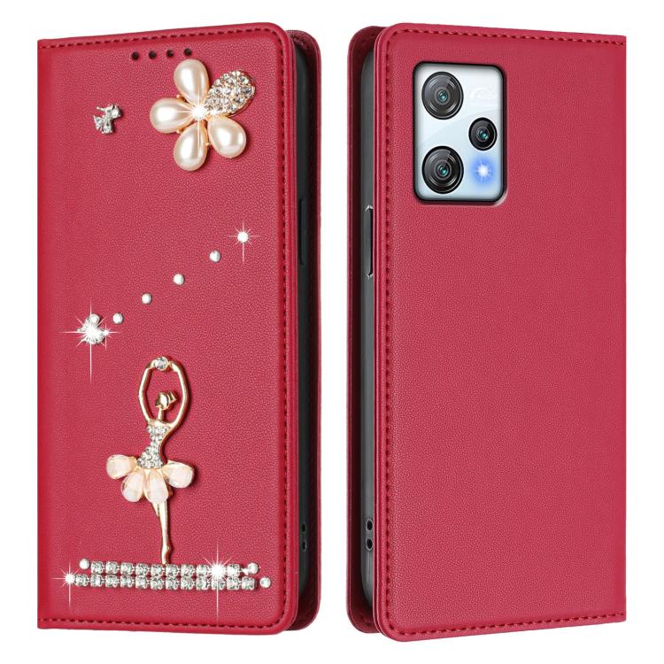 For Blackview A53 Ballet Girl Diamond Studded RFID Vegan Leather Phone Case
