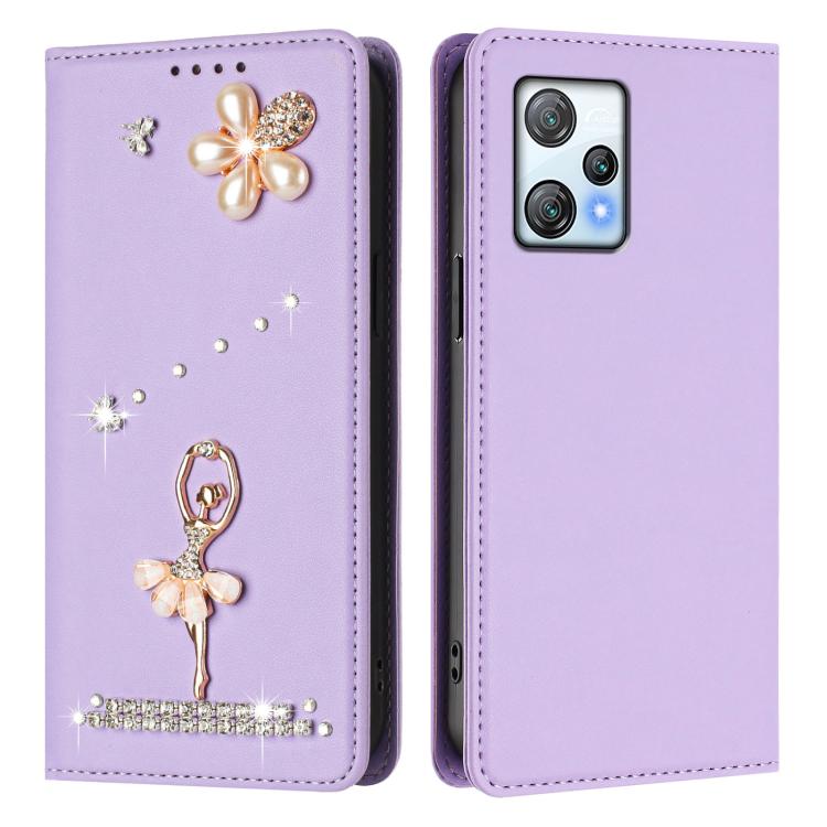 For Blackview A53 Ballet Girl Diamond Studded RFID Vegan Leather Phone Case