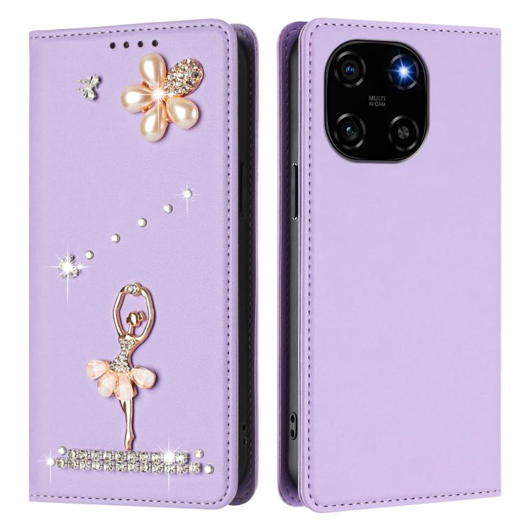 For Blackview Color 6 Ballet Girl Diamond Studded RFID Vegan Leather Phone Case