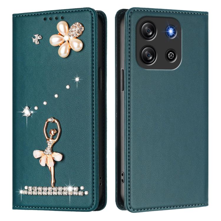 For Blackview Oscal Flat 1C Ballet Girl Diamond Studded RFID Vegan Leather Phone Case