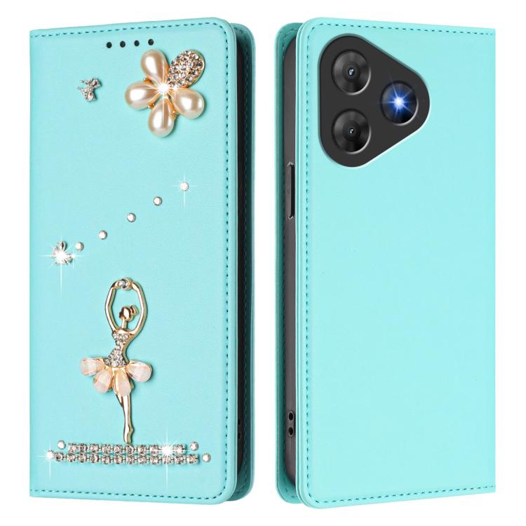 For Blackview Oscal Flat 2 / 2C Ballet Girl Diamond Studded RFID Vegan Leather Phone Case