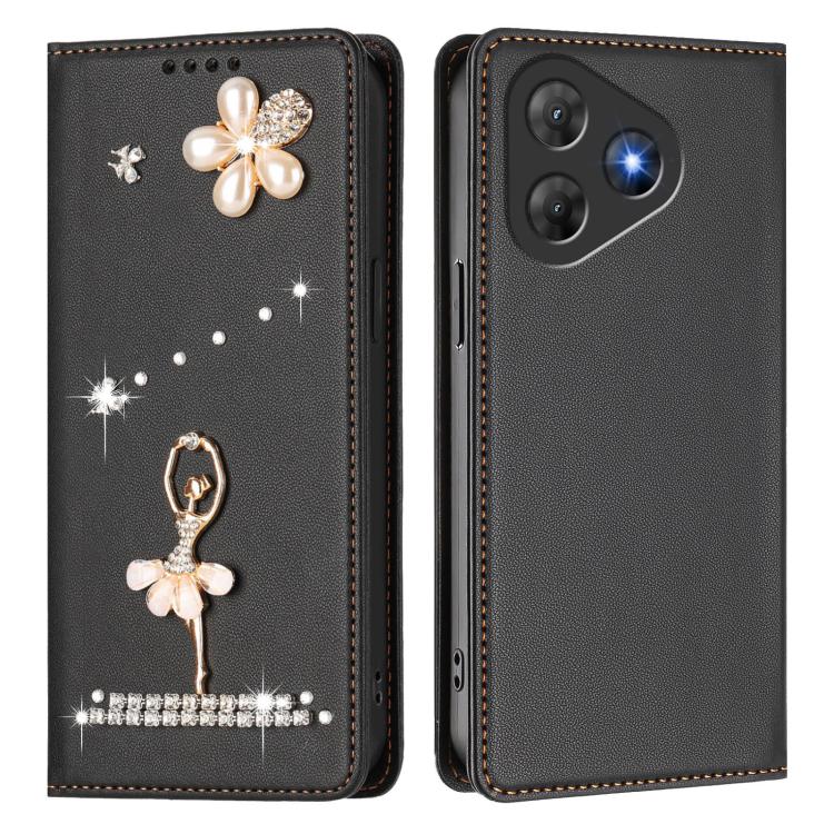 For Blackview Oscal Flat 2 / 2C Ballet Girl Diamond Studded RFID Vegan Leather Phone Case
