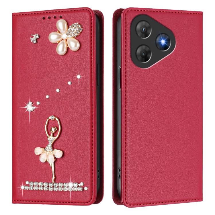 For Blackview Oscal Flat 2 / 2C Ballet Girl Diamond Studded RFID Vegan Leather Phone Case