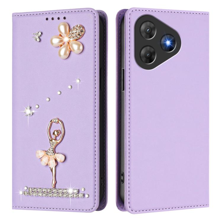 For Blackview Oscal Flat 2 / 2C Ballet Girl Diamond Studded RFID Vegan Leather Phone Case