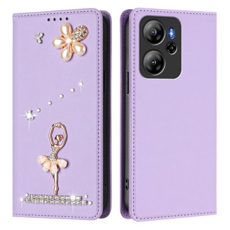 For Blackview Oscal Tiger 13 Ballet Girl Diamond Studded RFID Vegan Leather Phone Case