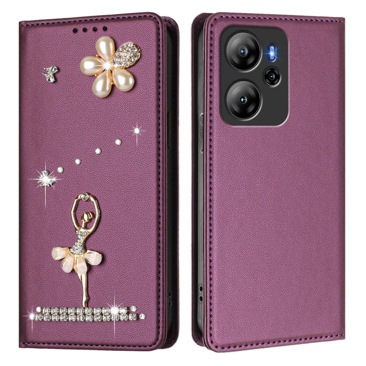 For Blackview Oscal Tiger 13 Ballet Girl Diamond Studded RFID Vegan Leather Phone Case