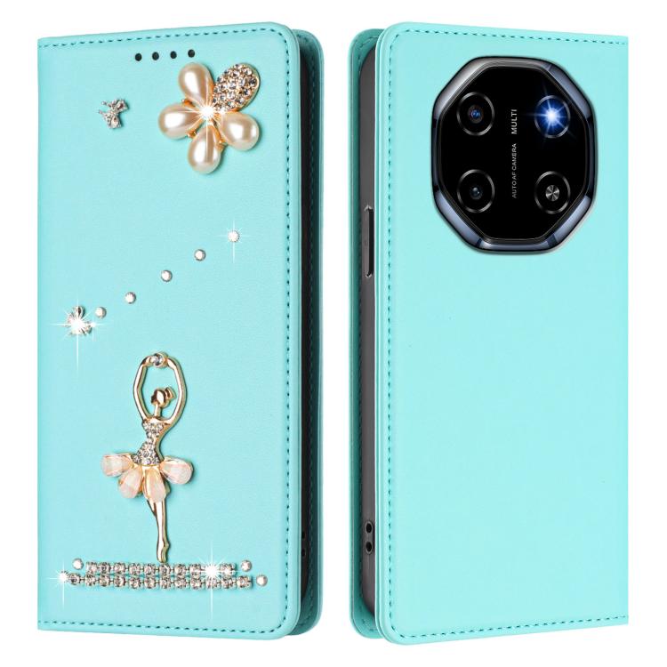 For Blackview Shark 6 Ballet Girl Diamond Studded RFID Vegan Leather Phone Case
