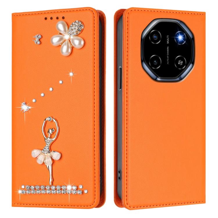 For Blackview Shark 6 Ballet Girl Diamond Studded RFID Vegan Leather Phone Case