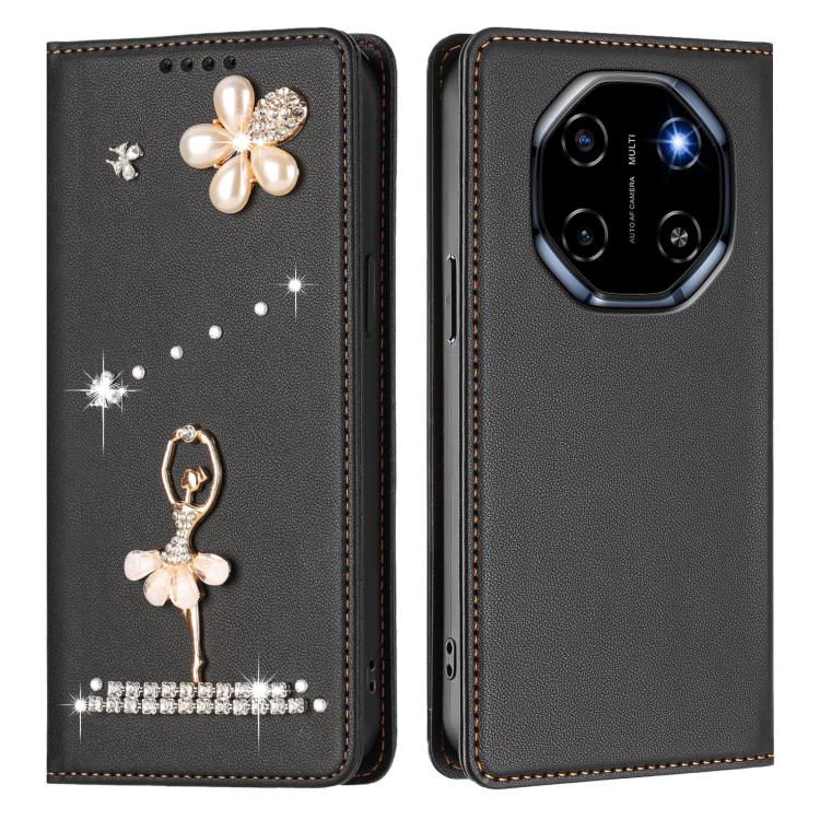 For Blackview Shark 6 Ballet Girl Diamond Studded RFID Vegan Leather Phone Case